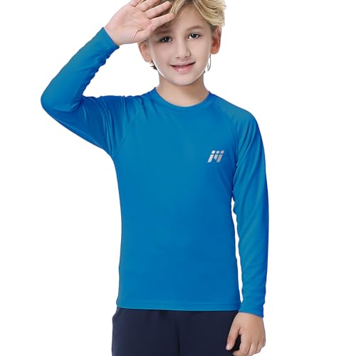 MEETWEE Children's Base Layer Boys Long Sleeve Shirt Quick Dry Kids Thermal Long Underwear,UPF50+ Boy Rash Guard Shirts Dark Blue - Image 1