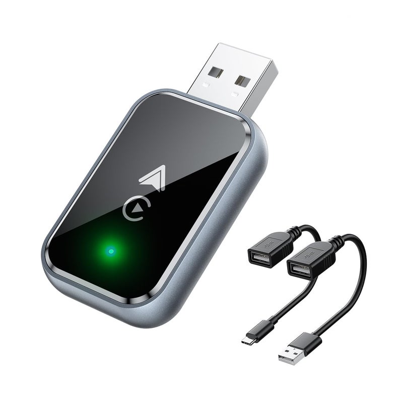 Wefly Wireless Carplay Adapter & Wireless Android Auto Adapter, 2 in 1 Carplay Convert Wired to Wireless for Cars, Mini Size with Extension Cable USB & USB-C/Type-C, Stable Control No Delay - Black - Image 1