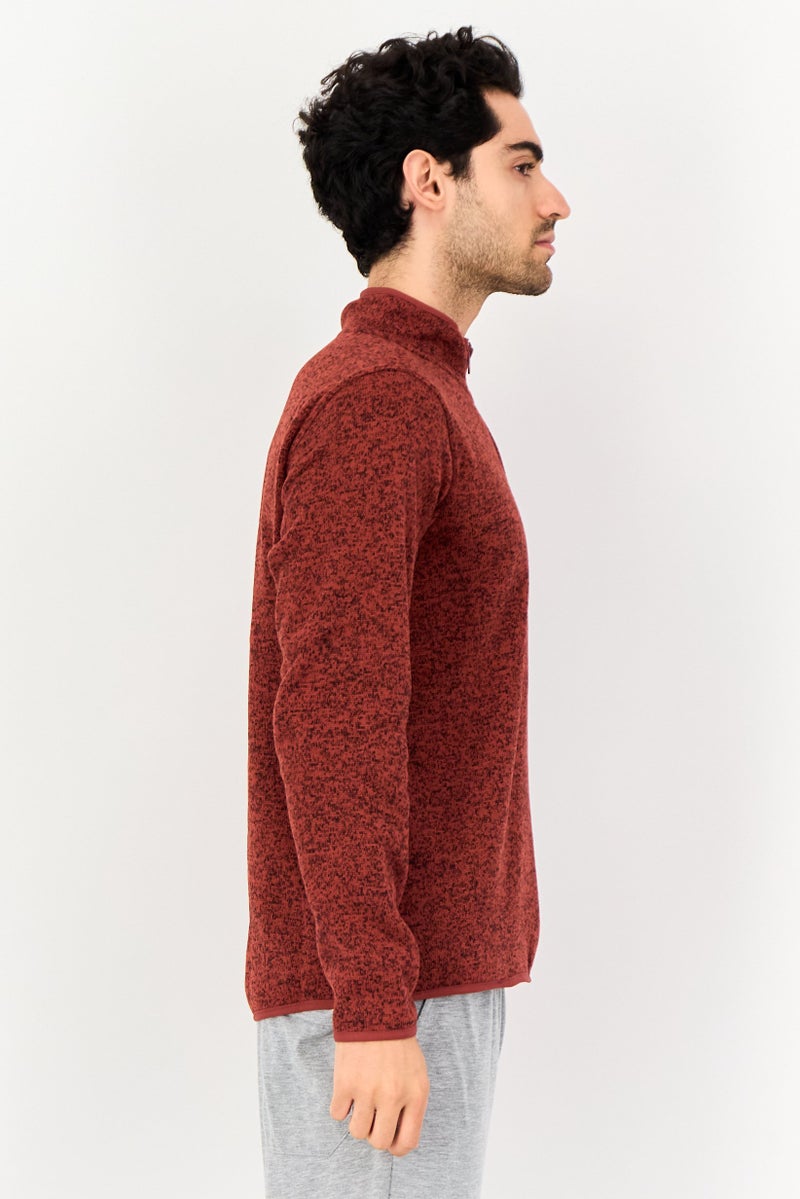 Hurley Men Mock Neck Long Sleeve Half Zip Sweater, Brown - Image 2