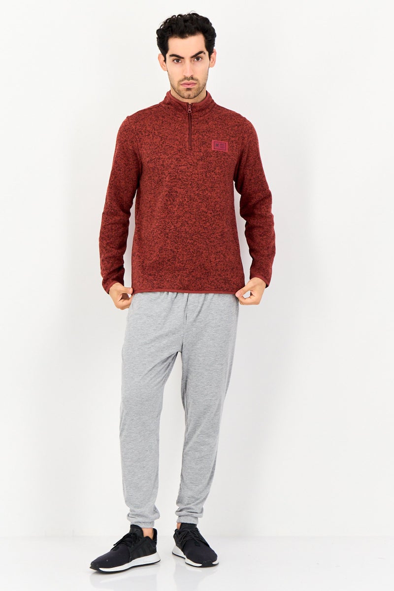 Hurley Men Mock Neck Long Sleeve Half Zip Sweater, Brown - Image 4