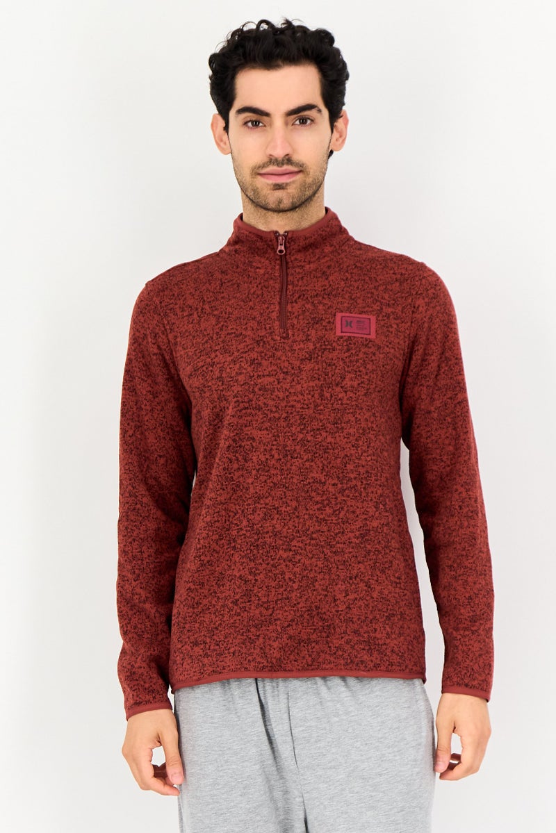 Hurley Men Mock Neck Long Sleeve Half Zip Sweater, Brown - Image 1