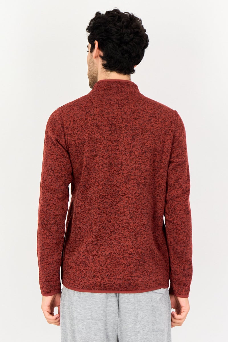 Hurley Men Mock Neck Long Sleeve Half Zip Sweater, Brown - Image 3