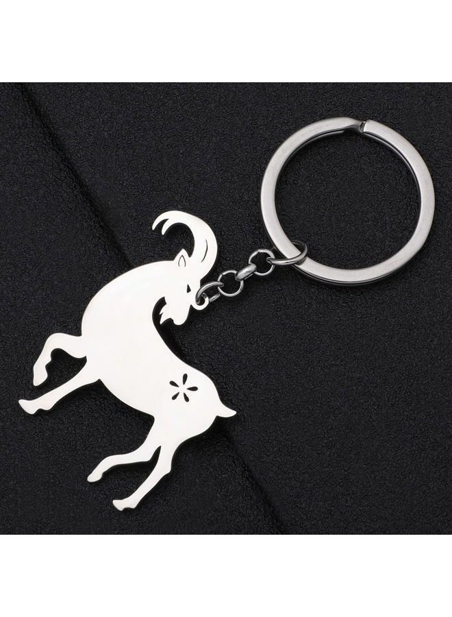 DALANE Stainless Steel Goat Keychains Sheep Wallet Key Ring Animals Jewelry Charms Gifts for Women Girls Bag Decor (Silver Plated) - Image 3