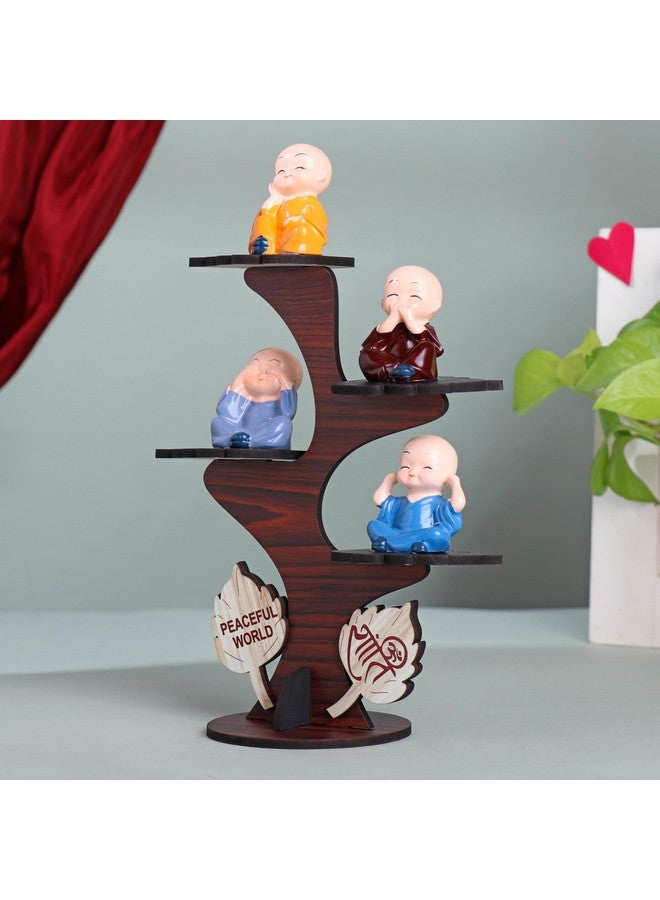 Floweraura FlowerAura Decorative Set of 4 Adorable Buddha Monk Figurines With Wooden Stand For Peaceful Home Decor & Office Decor, Special Gifting, Ideal for Living Room, Meditation Spaces, and Special Occasions  - Image 5