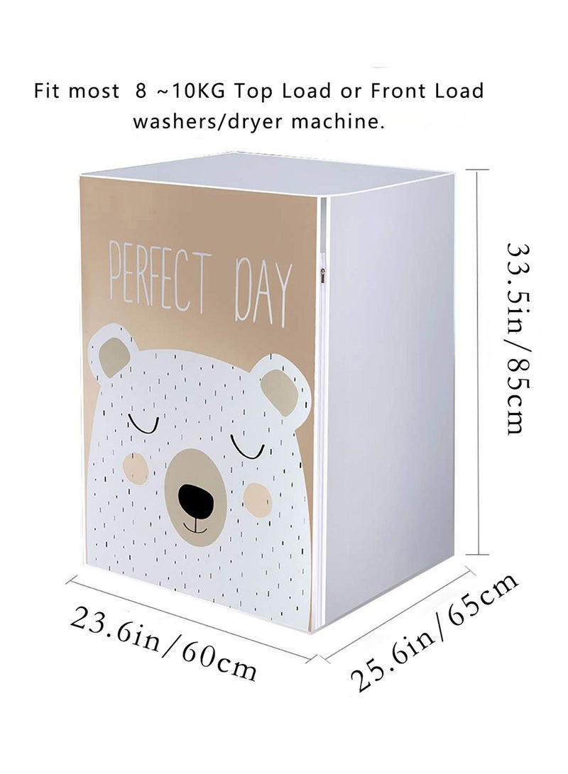Waterproof Washing Machine Cover Dustproof Sun Protection WasherorDryer Cover for Top Load Machine Easy to Use Washer Dryer Machine Protection Case Washing Appliance Protectors  Bear  2pcs - Image 3