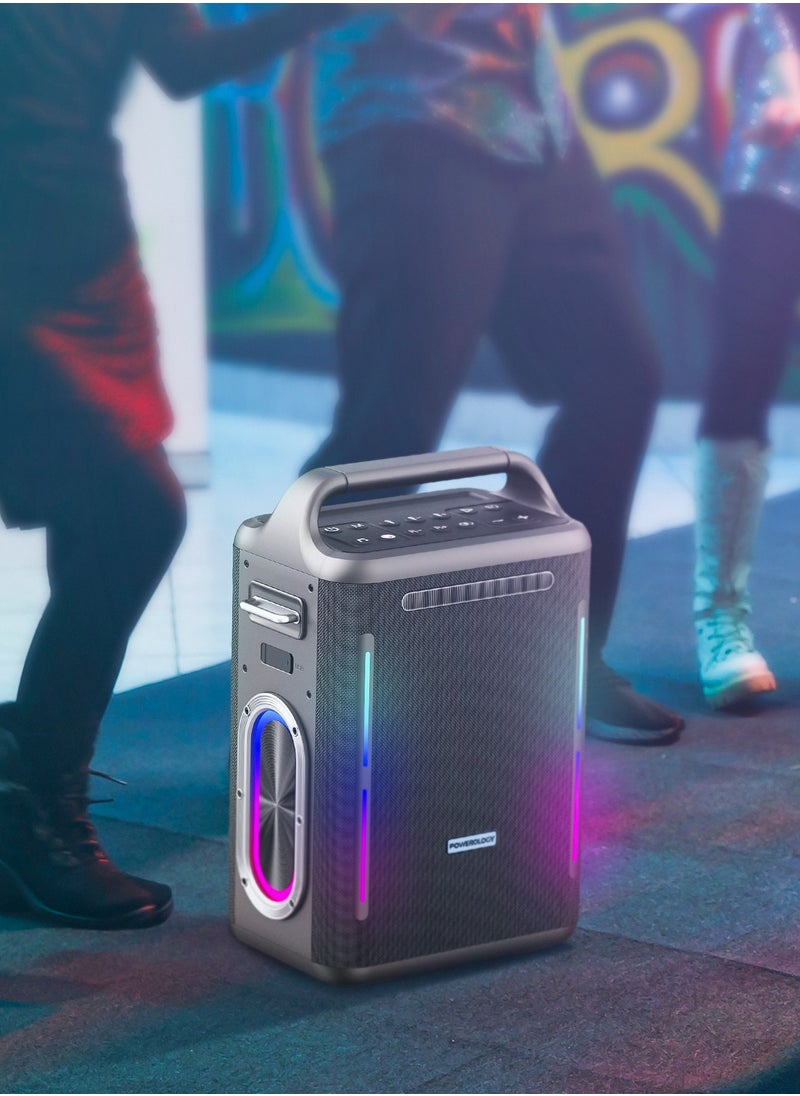 Powerology - TWS Karaoke Party Speaker 200W with Wireless Microphone and Remote / Built-in Flashlight / 20H Playtime / Fast Re-Charging / RGB Lighting - Silver - Image 1