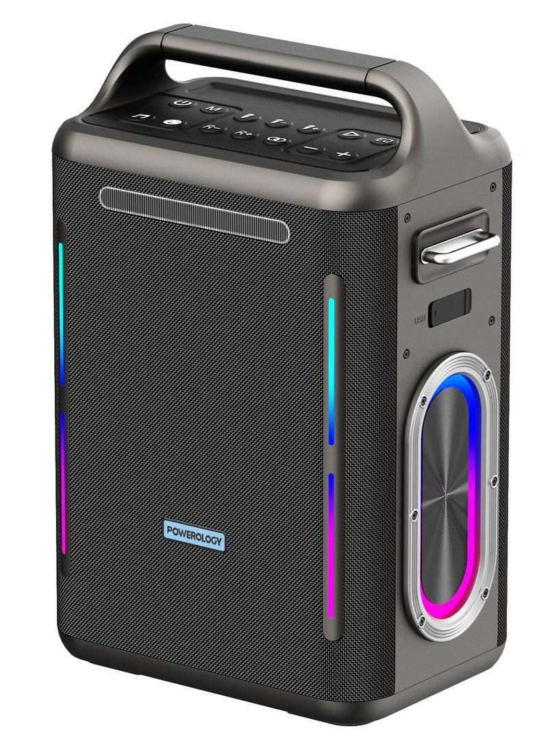 Powerology - TWS Karaoke Party Speaker 200W with Wireless Microphone and Remote / Built-in Flashlight / 20H Playtime / Fast Re-Charging / RGB Lighting - Silver - Image 1