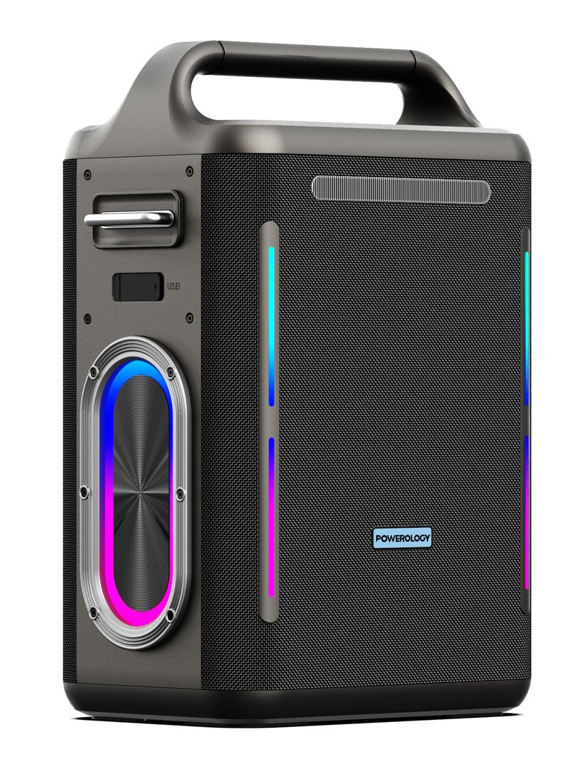Powerology - TWS Karaoke Party Speaker 200W with Wireless Microphone and Remote / Built-in Flashlight / 20H Playtime / Fast Re-Charging / RGB Lighting - Silver - Image 1