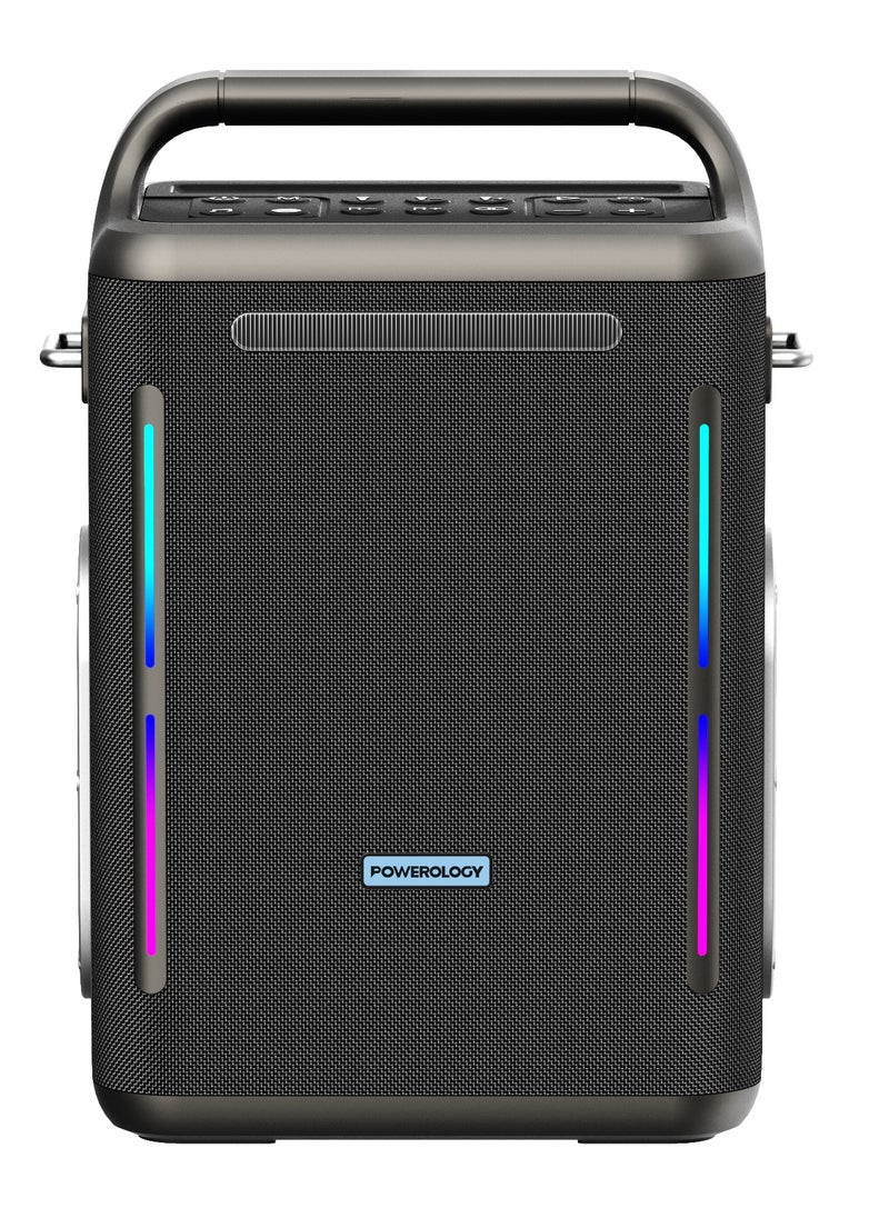 Powerology - TWS Karaoke Party Speaker 200W with Wireless Microphone and Remote / Built-in Flashlight / 20H Playtime / Fast Re-Charging / RGB Lighting - Silver - Image 1
