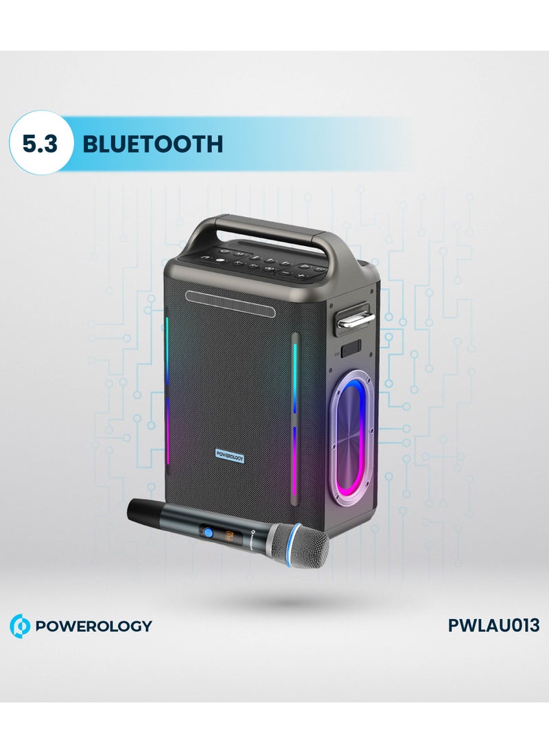 Powerology - TWS Karaoke Party Speaker 200W with Wireless Microphone and Remote / Built-in Flashlight / 20H Playtime / Fast Re-Charging / RGB Lighting - Silver - Image 1