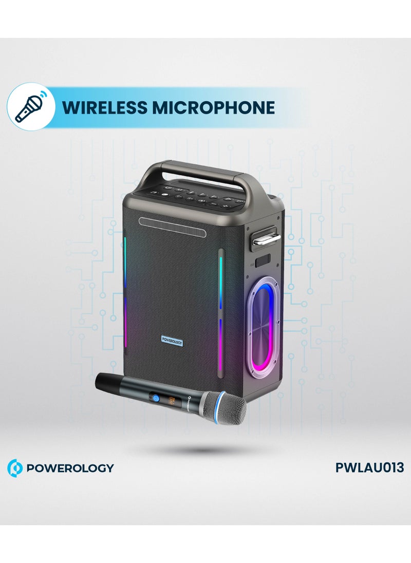 Powerology - TWS Karaoke Party Speaker 200W with Wireless Microphone and Remote / Built-in Flashlight / 20H Playtime / Fast Re-Charging / RGB Lighting - Silver - Image 1
