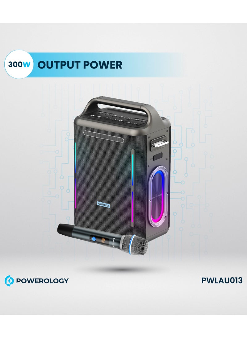 Powerology - TWS Karaoke Party Speaker 200W with Wireless Microphone and Remote / Built-in Flashlight / 20H Playtime / Fast Re-Charging / RGB Lighting - Silver - Image 1