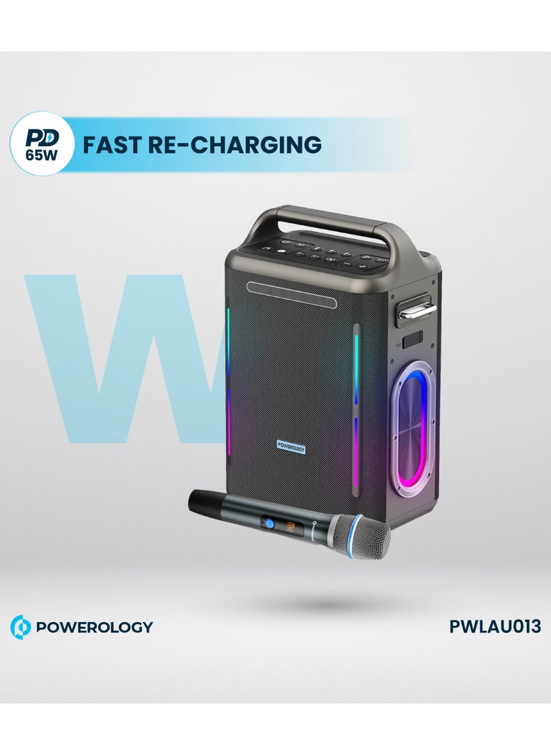 Powerology - TWS Karaoke Party Speaker 200W with Wireless Microphone and Remote / Built-in Flashlight / 20H Playtime / Fast Re-Charging / RGB Lighting - Silver - Image 1
