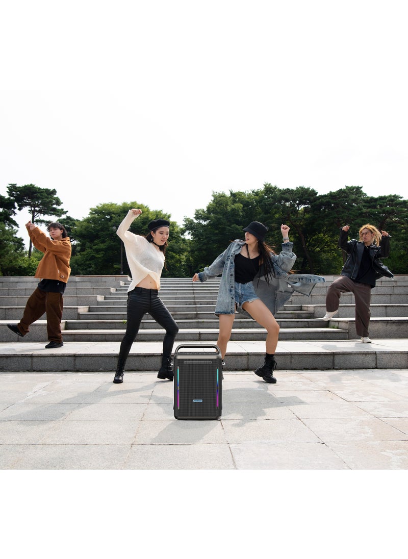 Powerology - TWS Karaoke Party Speaker 200W with Wireless Microphone and Remote / Built-in Flashlight / 20H Playtime / Fast Re-Charging / RGB Lighting - Silver - Image 1