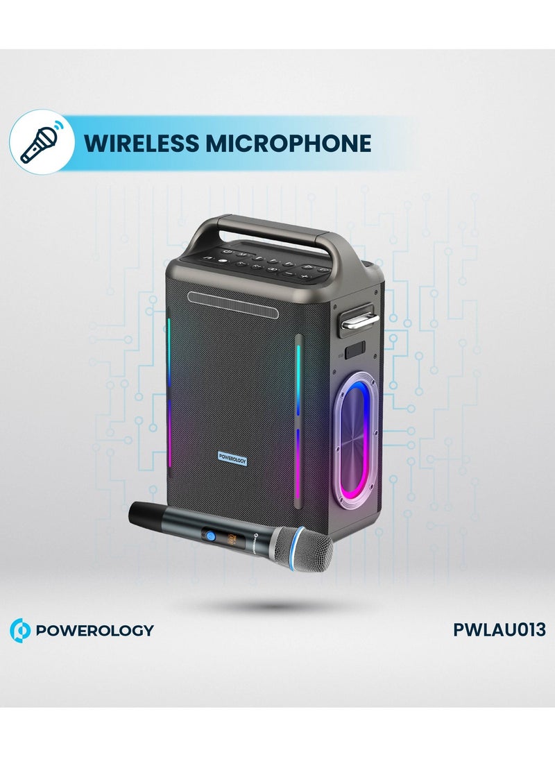 باورولوجي مكبر صوت TWS Karaoke Party بقوة 200 وات مع ميكروفون لاسلكي وجهاز تحكم عن بعد / مصباح يدوي مدمج / وقت تشغيل 20 ساعة / شحن سريع / أضواء ملونة - فضي - Image 4