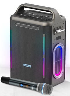 Powerology TWS Karaoke Party Speaker 200W with Wireless Microphone and Remote / Built-in Flashlight / 20H Playtime / Fast Re-Charging / RGB Lighting - Silver  - Image 1
