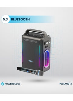 Powerology TWS Karaoke Party Speaker 200W with Wireless Microphone and Remote / Built-in Flashlight / 20H Playtime / Fast Re-Charging / RGB Lighting - Silver  - Image 5