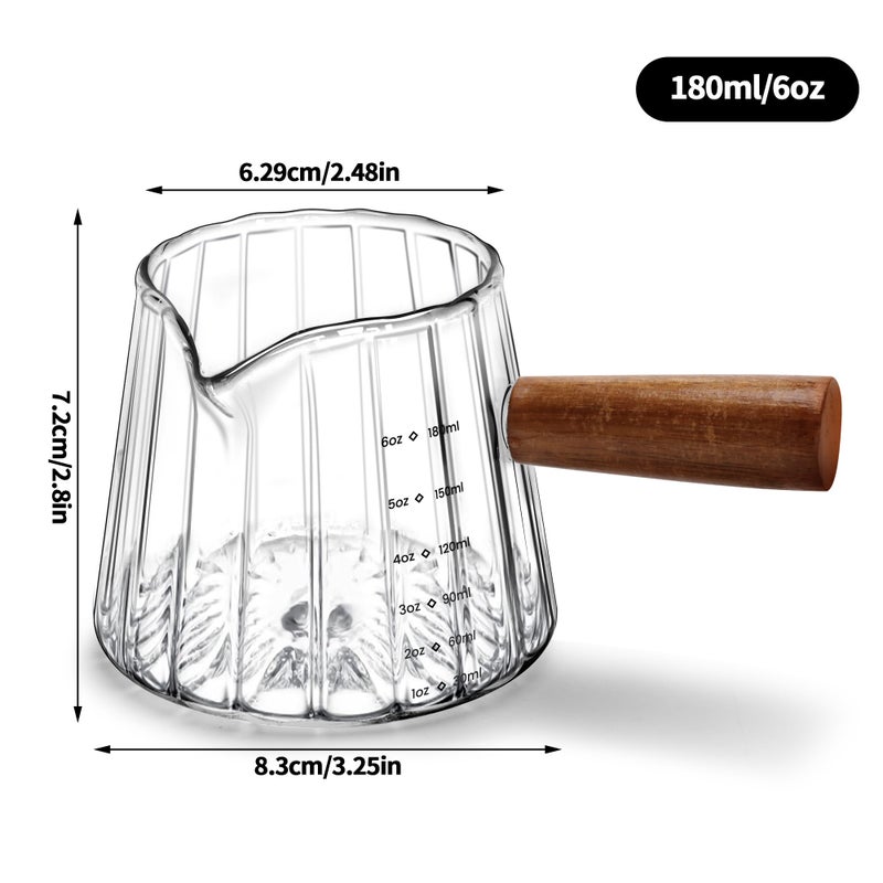 Aecsze Espresso Measuring Cup 6 Oz, Espresso Glass Cups with Wood Handle, Milk Frothing Cup, Espresso Cup for Coffee, Milk, Tea or Maple Syrup Serving - Image 2