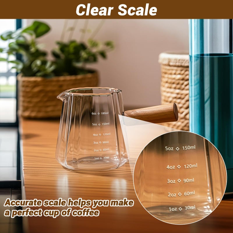 Aecsze Espresso Measuring Cup 6 Oz, Espresso Glass Cups with Wood Handle, Milk Frothing Cup, Espresso Cup for Coffee, Milk, Tea or Maple Syrup Serving - Image 4