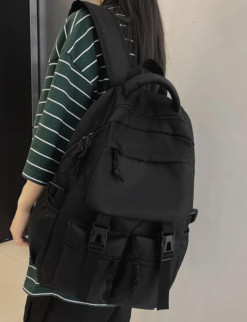 Glowic Black Backpacks for Men & Women | Stylish, Durable, Multi-Pocket Travel & Laptop Bags with Buckle Straps (Black1) - Image 2