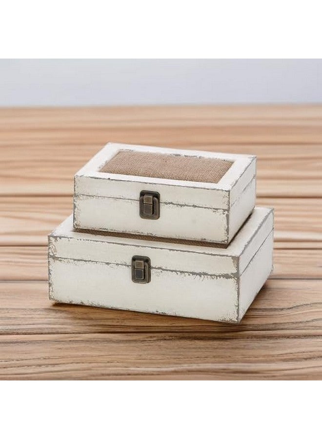 Deco 79 Wooden Decorative Box Decorative Keepsake Boxes with Hinged Lid, Set of 2 Storage Boxes 10", 8"W, White - Image 5