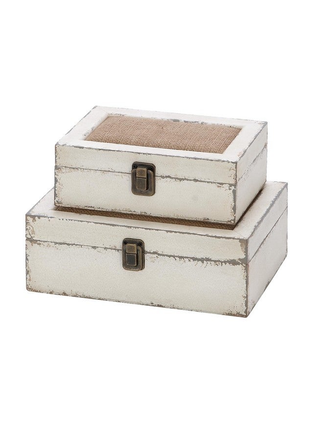 Deco 79 Wooden Decorative Box Decorative Keepsake Boxes with Hinged Lid, Set of 2 Storage Boxes 10", 8"W, White - Image 1