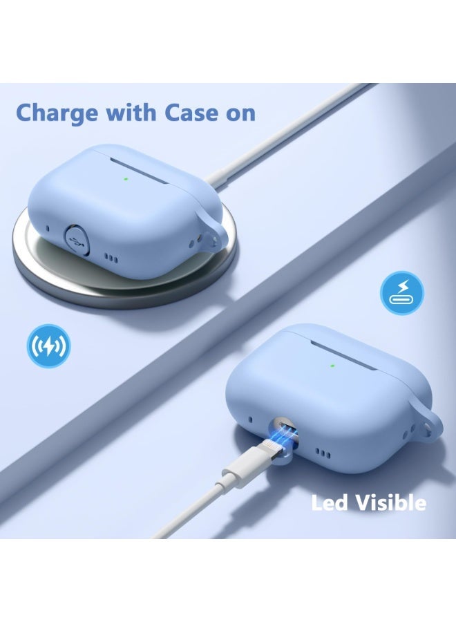SZOXST AirPods Pro 3 Case Cover AirPods Pro Case for Women and Men, Soft Silicone Protective Case for Airpods Pro 3 Generation 2025 with Keychain Front LED Visible Comes With Cleaning Pen Sky Blue - Image 3