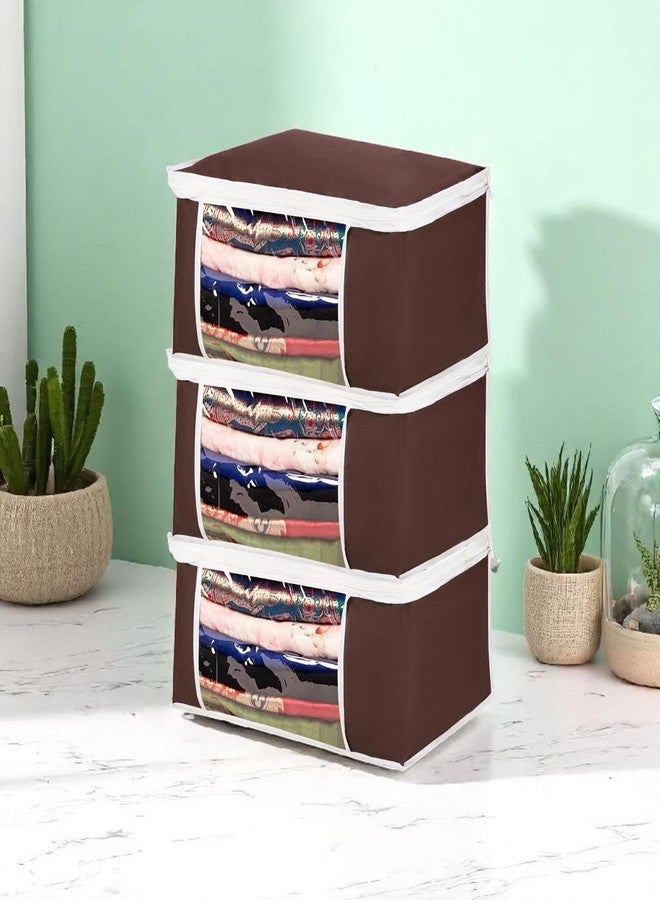 Wings Star Set of 9 Non-Woven Printed Saree Cover/Cloth Storage/Organizer with Transparent Window (Brown) - Image 2