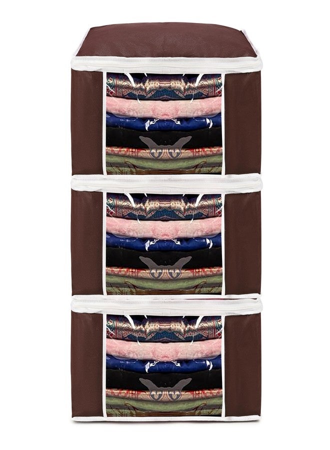Wings Star Set of 9 Non-Woven Printed Saree Cover/Cloth Storage/Organizer with Transparent Window (Brown) - Image 1