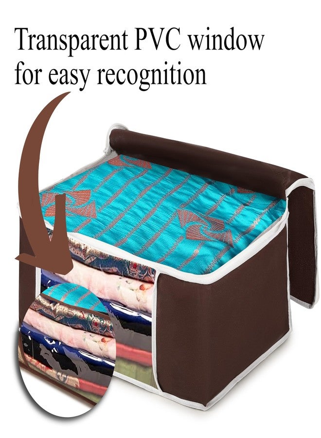 Wings Star Set of 9 Non-Woven Printed Saree Cover/Cloth Storage/Organizer with Transparent Window (Brown) - Image 4