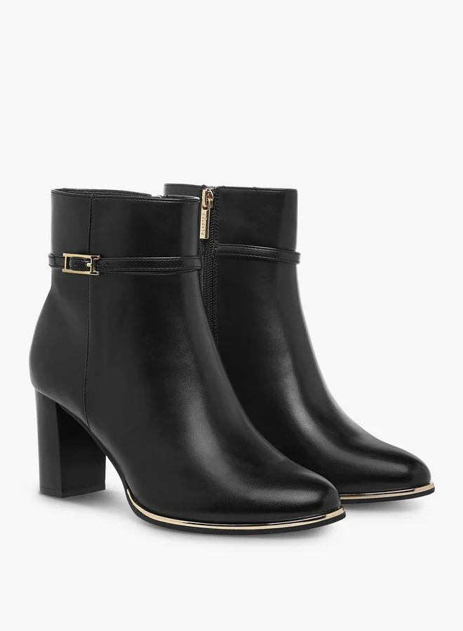 سيليست Women's Solid Ankle Boots with Zip Closure and Block Heels