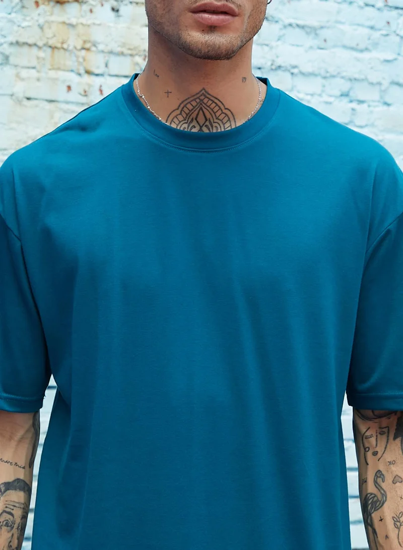 Campus Sutra Men's Oversized Solid Teal Blue Casual Co-Ord Set