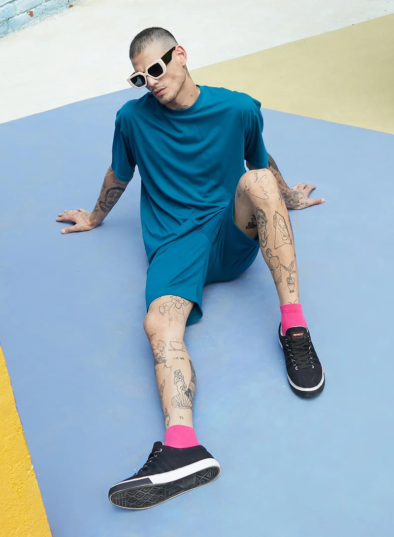 Campus Sutra Men's Oversized Solid Teal Blue Casual Co-Ord Set