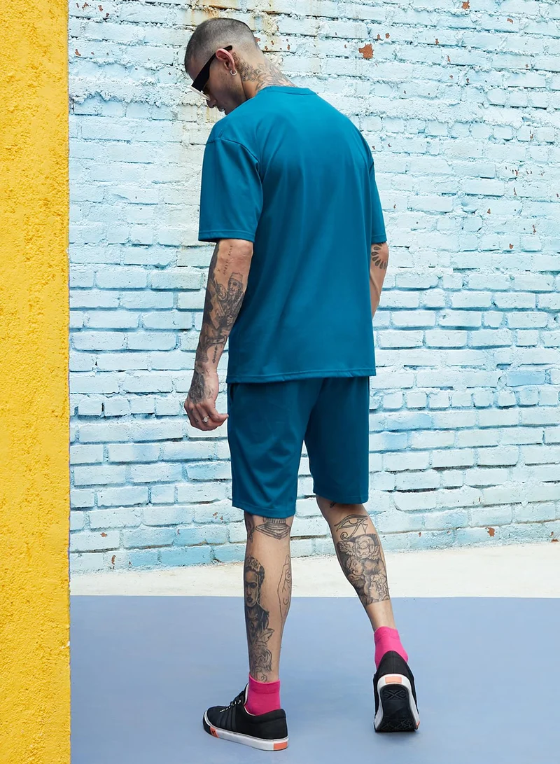 Campus Sutra Men's Oversized Solid Teal Blue Casual Co-Ord Set