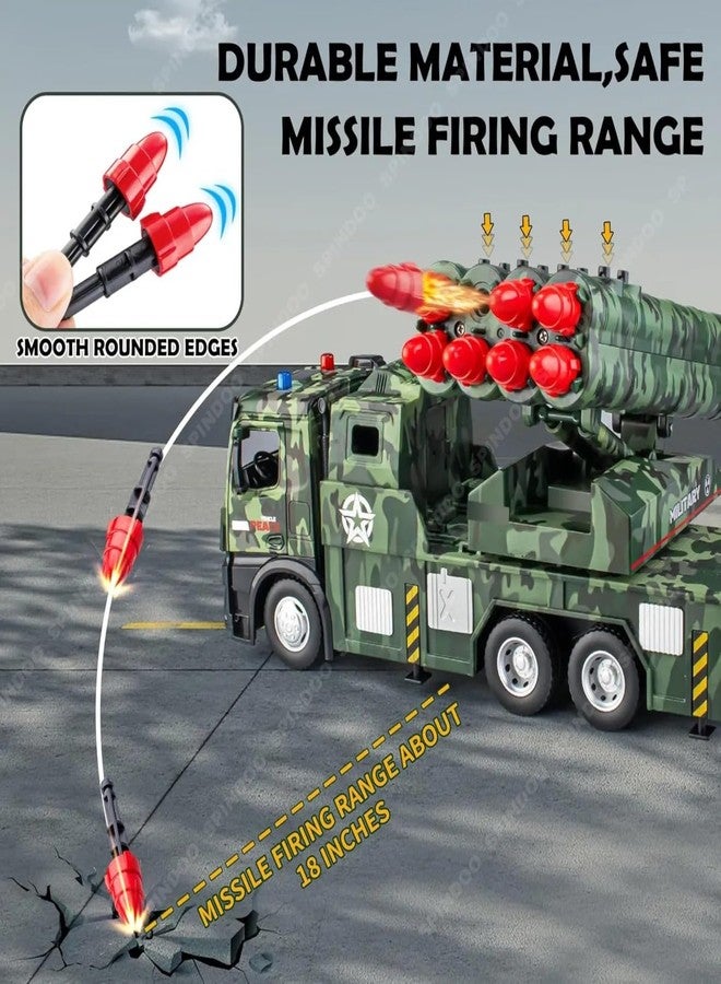 Spindoo Army Launcher Truck Toy for Boys 8 Missiles, Rotating Turret, Lights & Sounds | Friction Powered Military Vehicle | Realistic Army Truck Gift for Kids Age 3-8 - Image 3