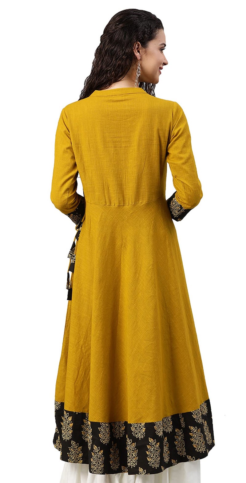 Yash Gallery Women's Mustard Cotton Slub Sequin Angrakha Regular Fit Kurta Perfect Festival Gift, 4XL - Image 4