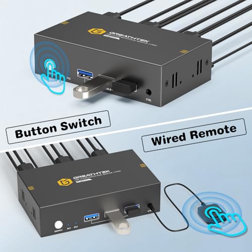 GREATHTEK 8K HDMI KVM Switch 2 Monitors 2 Computers,8K@60HZ USB3.0 Dual Monitors KVM Switches for 2 PC/Laptops Share Mouse Keyboard and 2 Screens,with 2 USB Cables/Controller,EDID Adapative,Plug&Play - Image 5