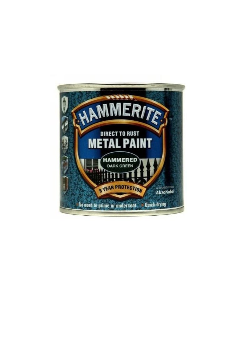 Hammerite 5084831 Direct to Rust Metal Paint - Hammered Dark Green Finish 250ML - Image 1
