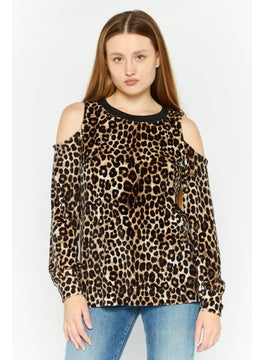 Michael Kors Women Crew Neck Long Sleeve Animal Print Top, Black  - Image 1