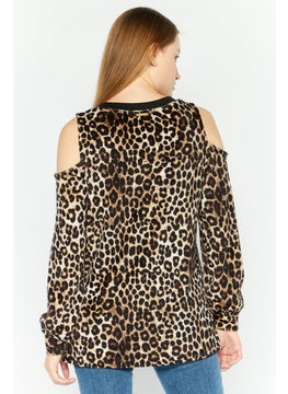 Michael Kors Women Crew Neck Long Sleeve Animal Print Top, Black  - Image 4
