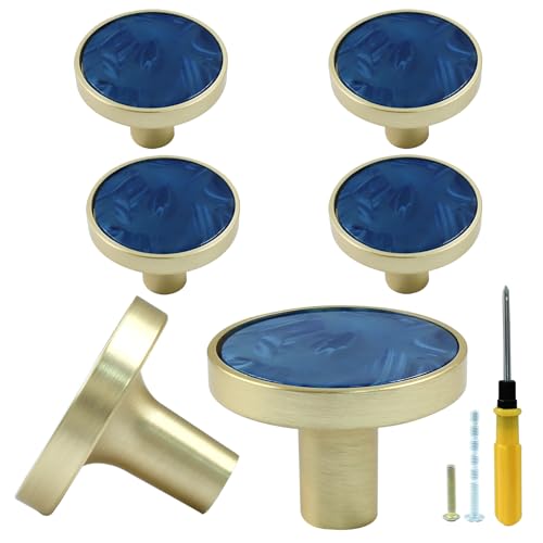 Bonsicoky 6 Pcs Gold Knobs for Dresser Drawers, Round Dresser Cabinet Knobs Pulls for Kitchen Cabinet Cupboard Door Furniture Decorative, Navy Blue - Image 1