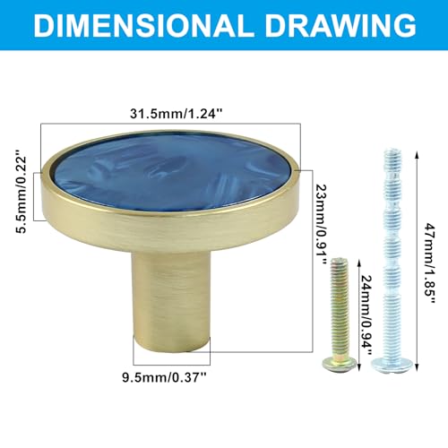 Bonsicoky 6 Pcs Gold Knobs for Dresser Drawers, Round Dresser Cabinet Knobs Pulls for Kitchen Cabinet Cupboard Door Furniture Decorative, Navy Blue - Image 2