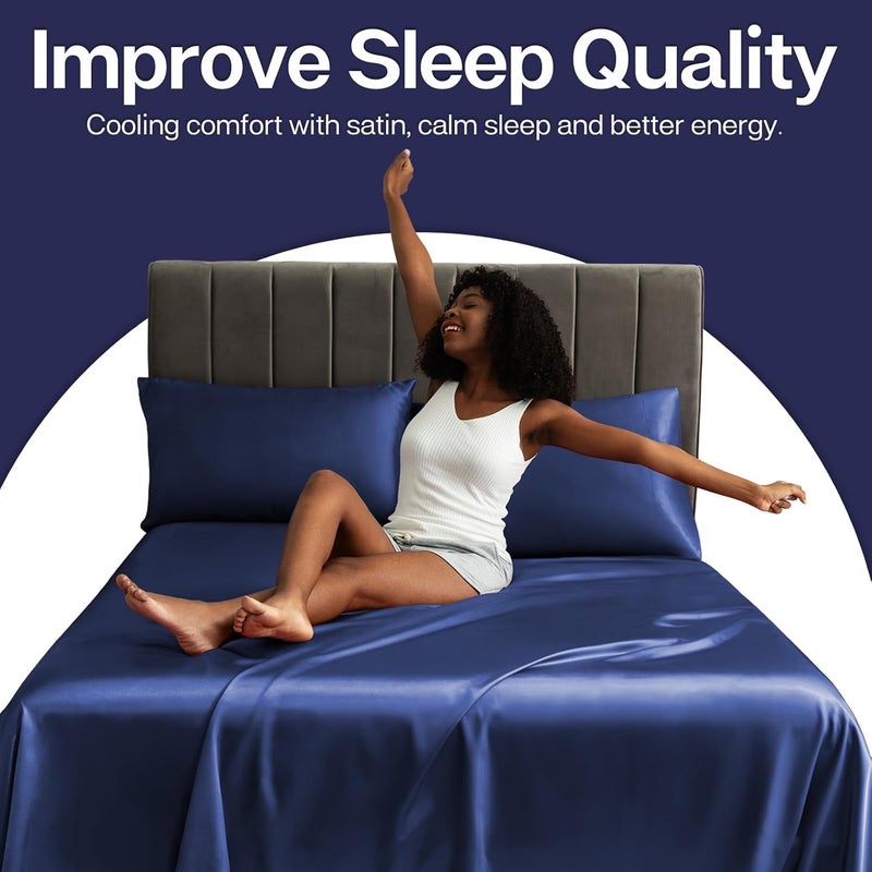 MR&HM Satin Pillowcase for Hair and Skin, Silk Satin Pillowcase 2 Pack, King Size Pillow Cases Set of 2, Silky Pillow Cover with Envelope Closure (20x36, Navy Blue) - Image 5