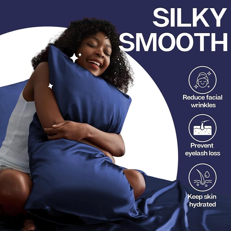 MR&HM Satin Pillowcase for Hair and Skin, Silk Satin Pillowcase 2 Pack, King Size Pillow Cases Set of 2, Silky Pillow Cover with Envelope Closure (20x36, Navy Blue) - Image 4