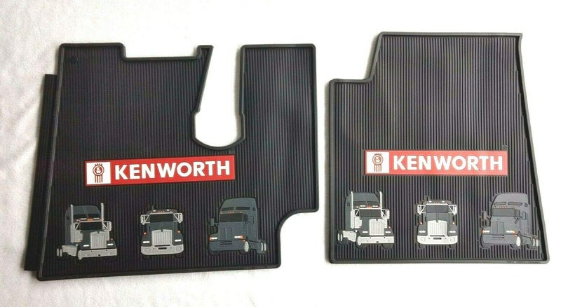 Kenworth T600 660 800 W900 OEM Black Rubber Floor Mats with Truck Logo Fits 2005 to 2020 - Image 1