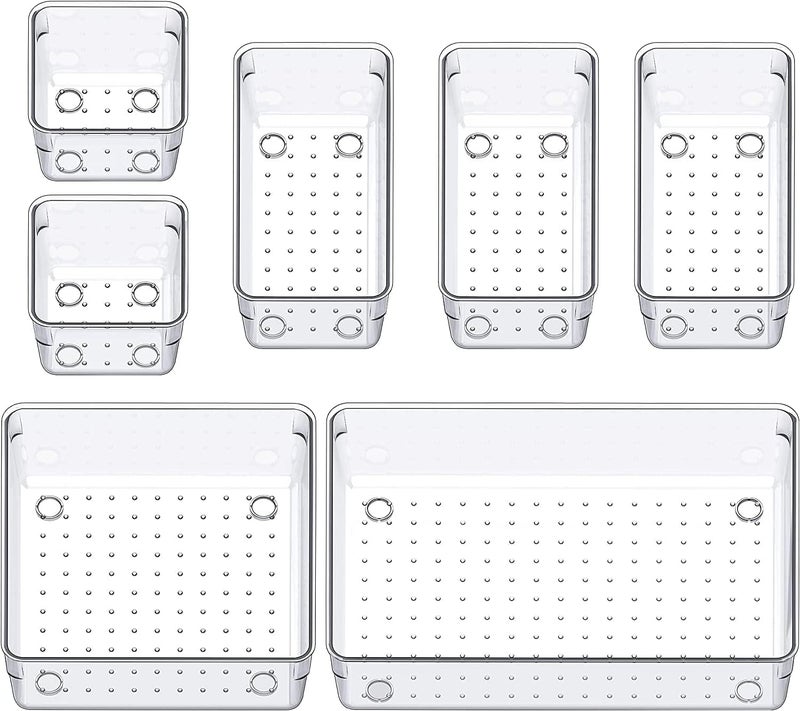 Tasmax Dressing Table Organizer Drawer Divider Organizer Stationary Organizers Box 7Pcs Organisers Storage Box Cosmetics Organiser Tray Acrylic Drawer Organizer Transparent - Image 1