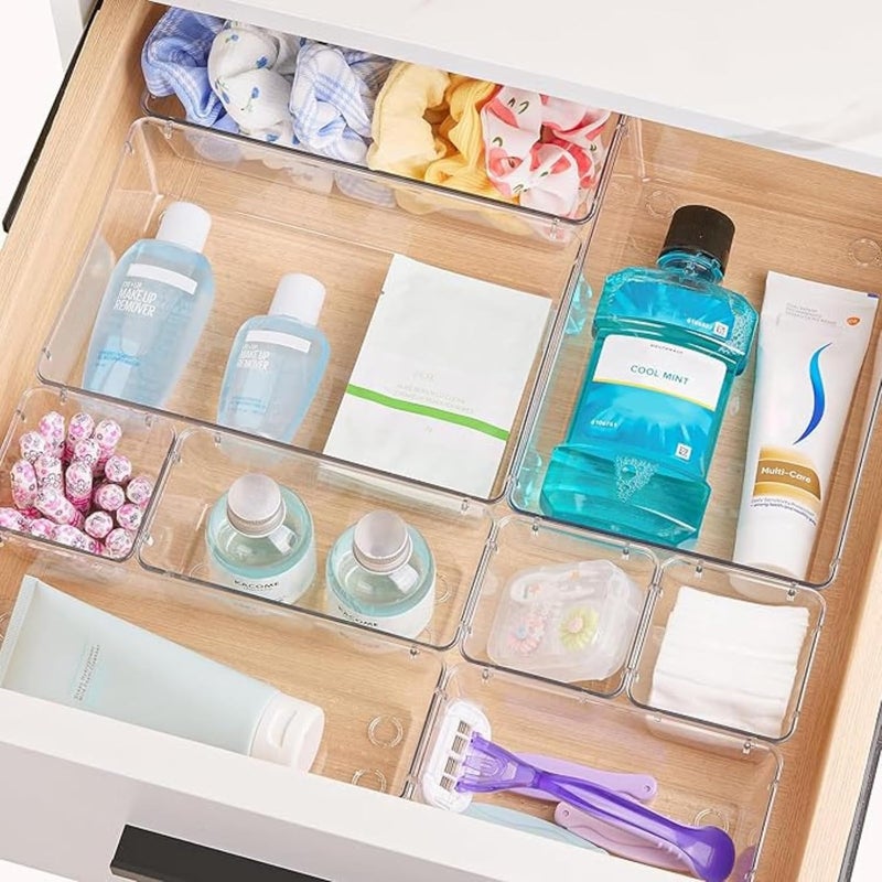 Tasmax Dressing Table Organizer Drawer Divider Organizer Stationary Organizers Box 7Pcs Organisers Storage Box Cosmetics Organiser Tray Acrylic Drawer Organizer Transparent - Image 3