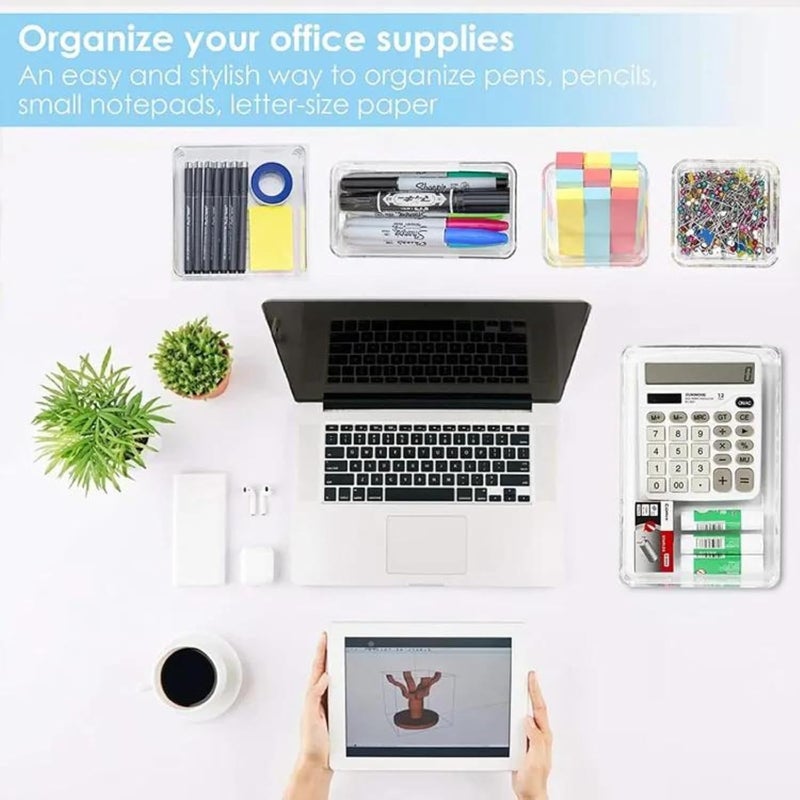 Tasmax Dressing Table Organizer Drawer Divider Organizer Stationary Organizers Box 7Pcs Organisers Storage Box Cosmetics Organiser Tray Acrylic Drawer Organizer Transparent - Image 4