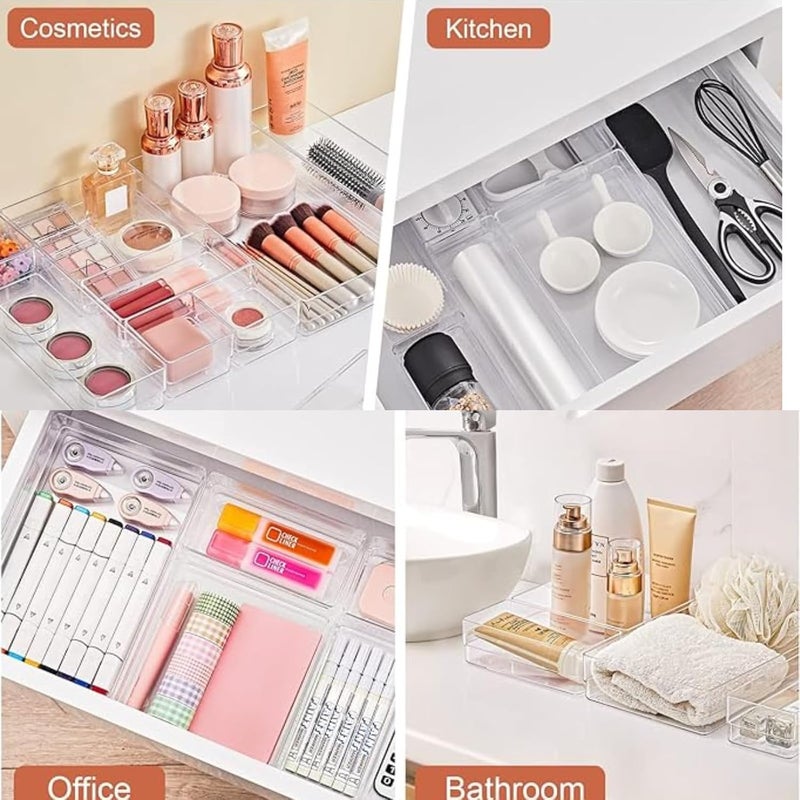 Tasmax Dressing Table Organizer Drawer Divider Organizer Stationary Organizers Box 7Pcs Organisers Storage Box Cosmetics Organiser Tray Acrylic Drawer Organizer Transparent - Image 5