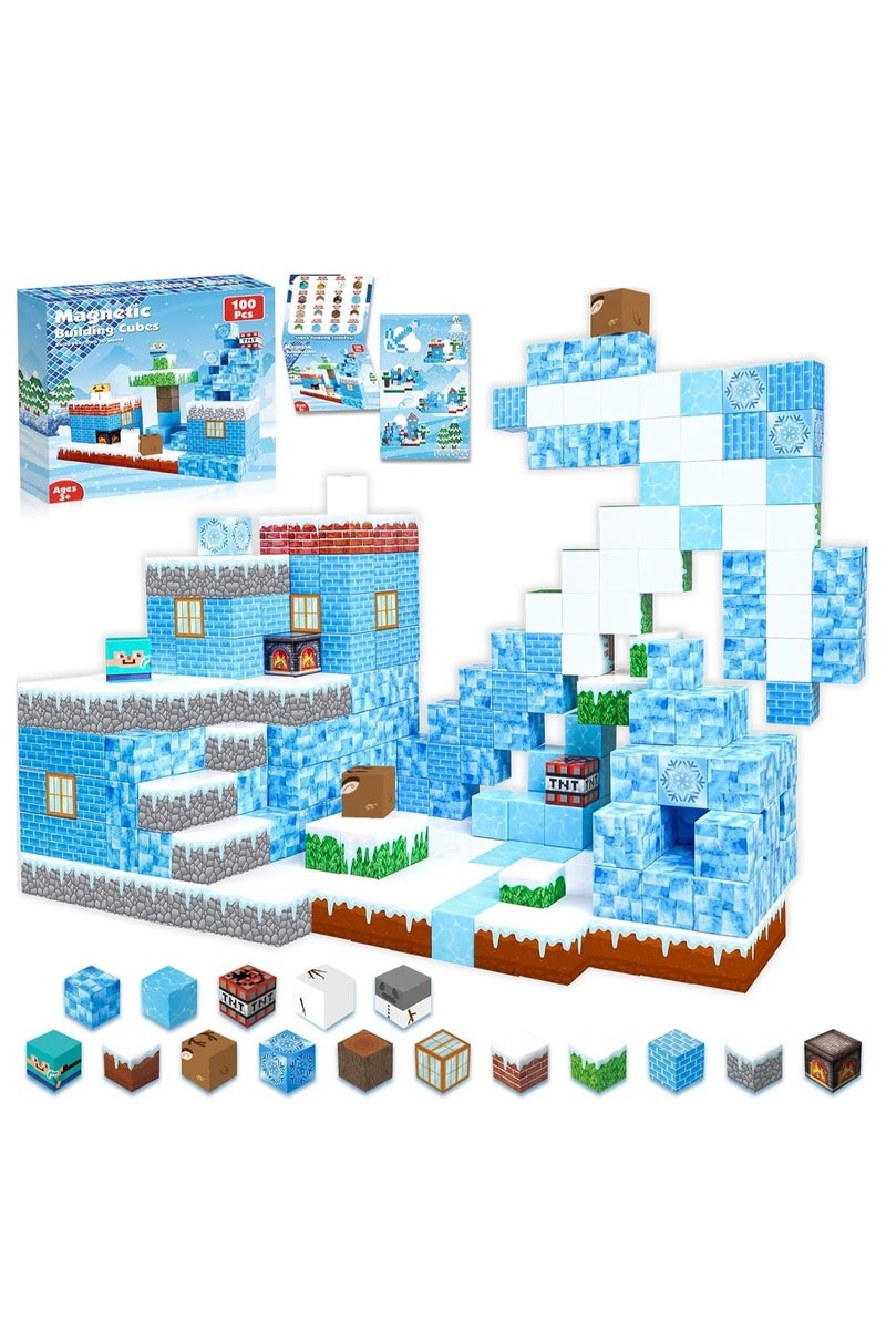 Beauenty Magnetic Blocks, 100 PCS Children's Building Toys, STEM Sensory Toys, Kids Magnet World Set, Themed Gift for Children Ages 3+ (Ice and Snow World) - Image 1